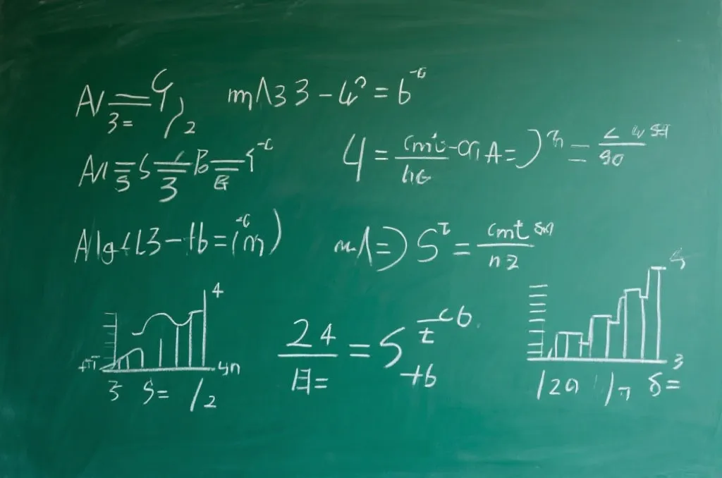 干净的深绿色黑板上整齐书写的数学统计学公式